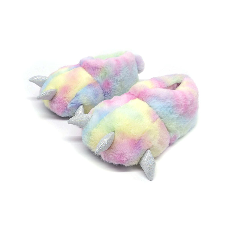 Pantofole con artigli di dinosauro arcobaleno